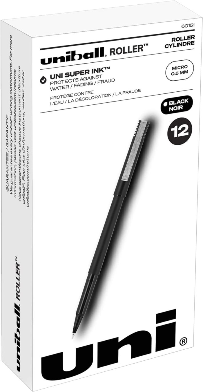 Rollerball Pens Fine Point Micro Tip,Black, 12 Pack