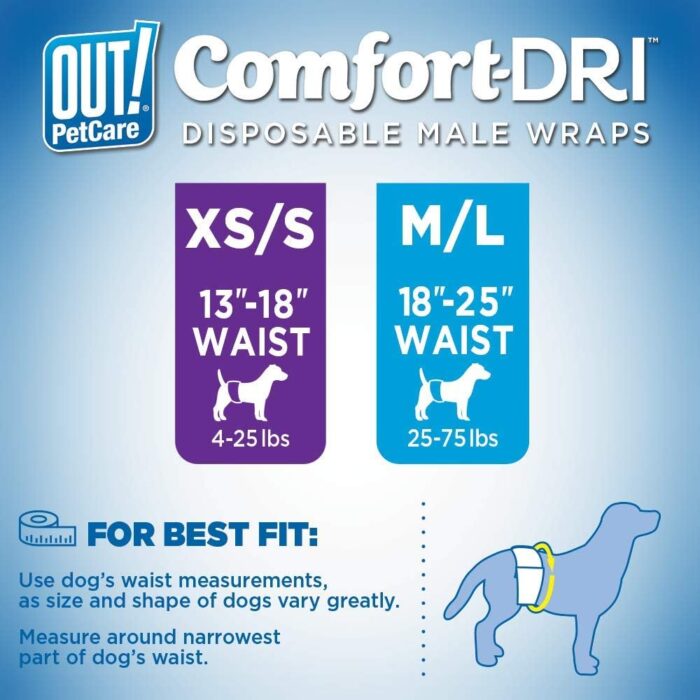 OUT! Pet Care Disposable Male Dog Diapers | Absorbent Male Wraps with Leak Proof Fit | XS/Small, 12 Count - Image 2