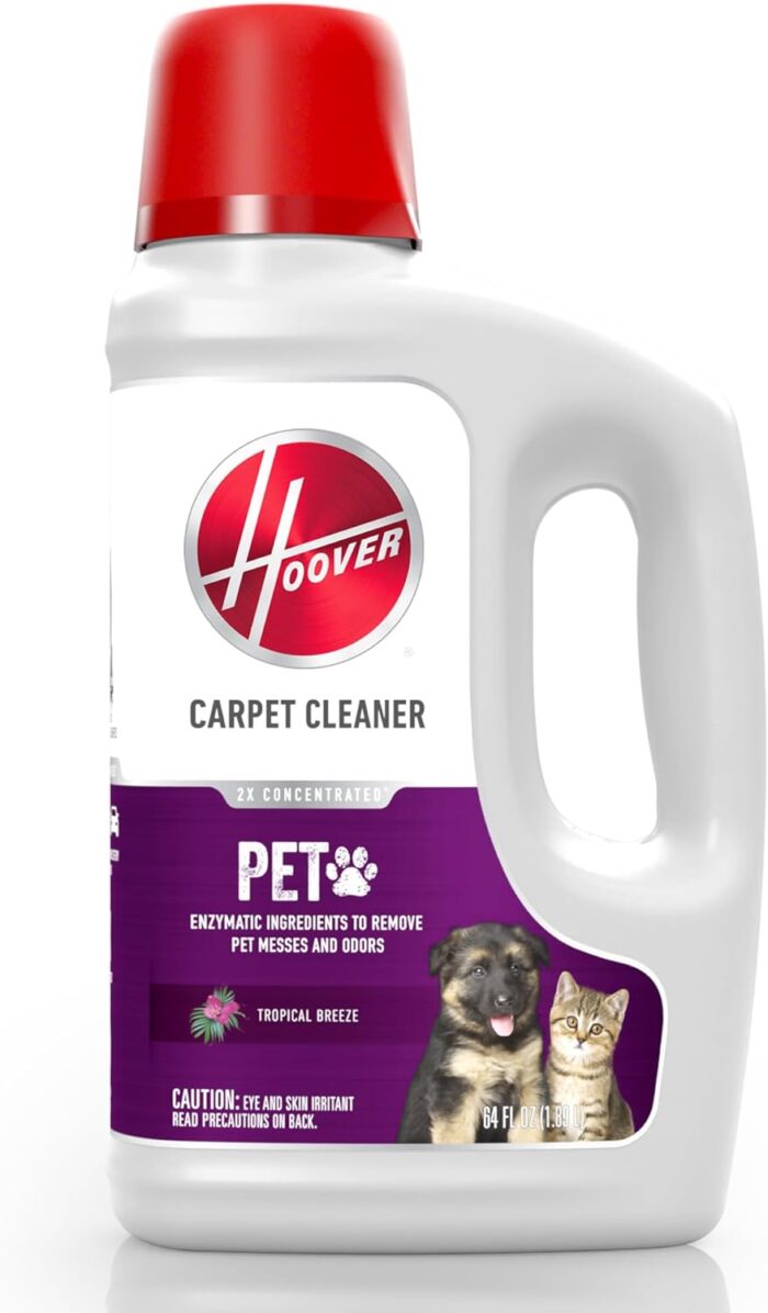 Hoover Paws & Claws Deep Cleaning Carpet Shampoo with Stainguard, Concentrated Machine Cleaner Solution for Pets, 64oz Formula, AH30925, White, (Package May Vary)