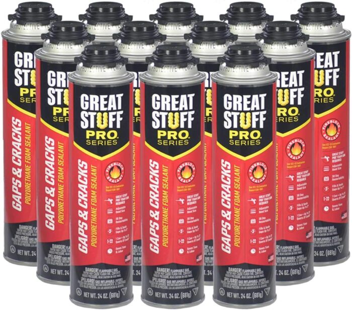 GREAT STUFF PRO Gaps and Cracks - 24oz Fireblock Foam Insulation Sealant, Pack of 12. Closed Cell, Polyurethane Expanding Spray Foam. Seals & Insulates Gaps Up to 3". Applicator Gun Not Included