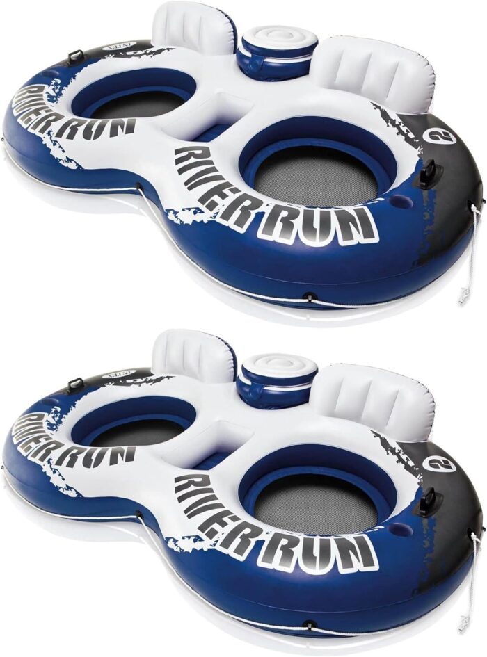 Intex River Run II Model 58837EP 18 Gauge Lightweight Durable Water Tube and Cup Holder