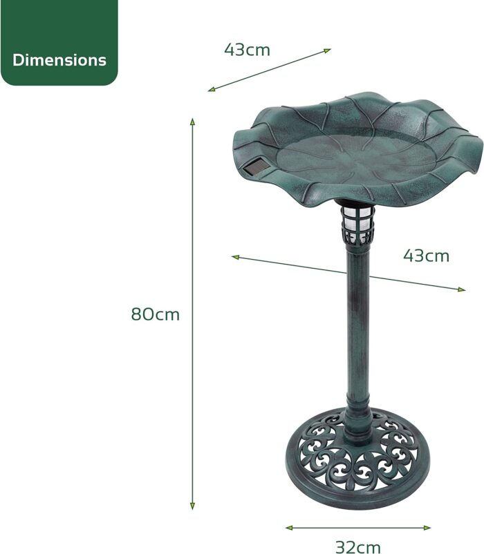 GardenKraft 17430 Bird Bath with Solar Powered Light & Verdigris Metal Effect - Image 2