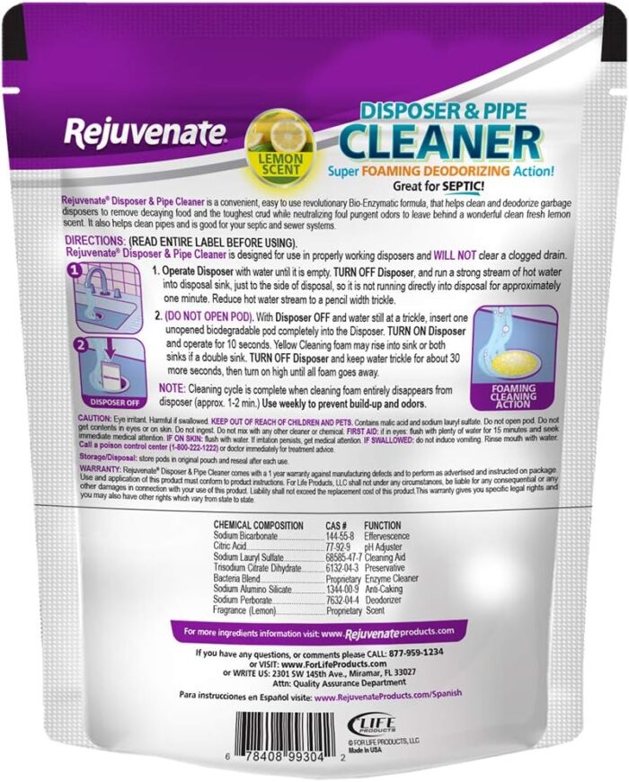 Rejuvenate Disposer and Pipe Cleaner, Lemon Scent, 6 Pods, 7.1 oz (201g) - Image 2