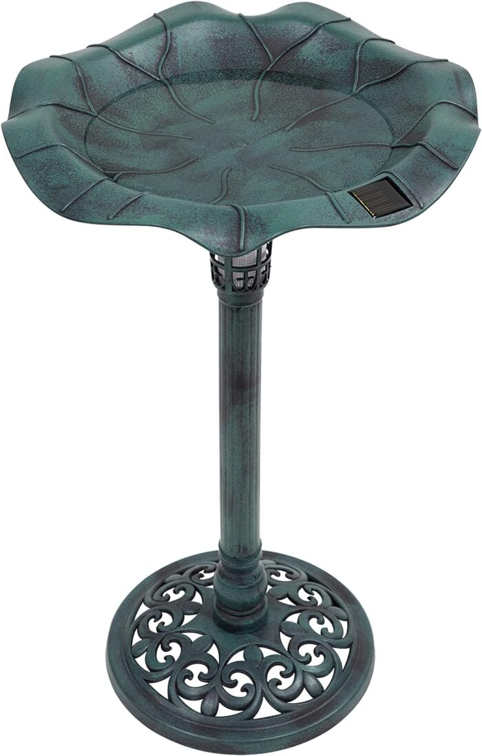 GardenKraft 17430 Bird Bath with Solar Powered Light & Verdigris Metal Effect