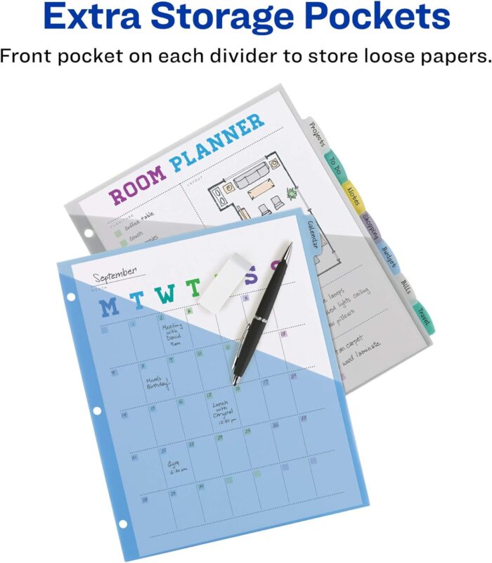 Avery Write & Erase Pocket Plastic Dividers for 3 Ring Binders,1 Set (16177) - Image 6