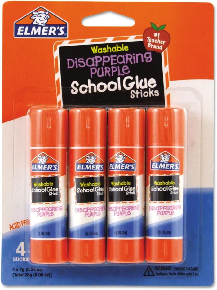 Elmer's E543 Washable School Glue Sticks, Disappearing Purple, 4/Pack