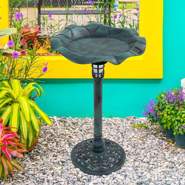 GardenKraft 17430 Bird Bath with Solar Powered Light & Verdigris Metal Effect - Image 7