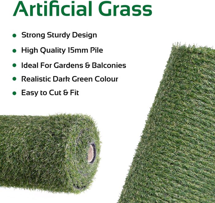 GardenKraft 26079 4m x 1m 15mm Pile High Artificial Grass - Image 3