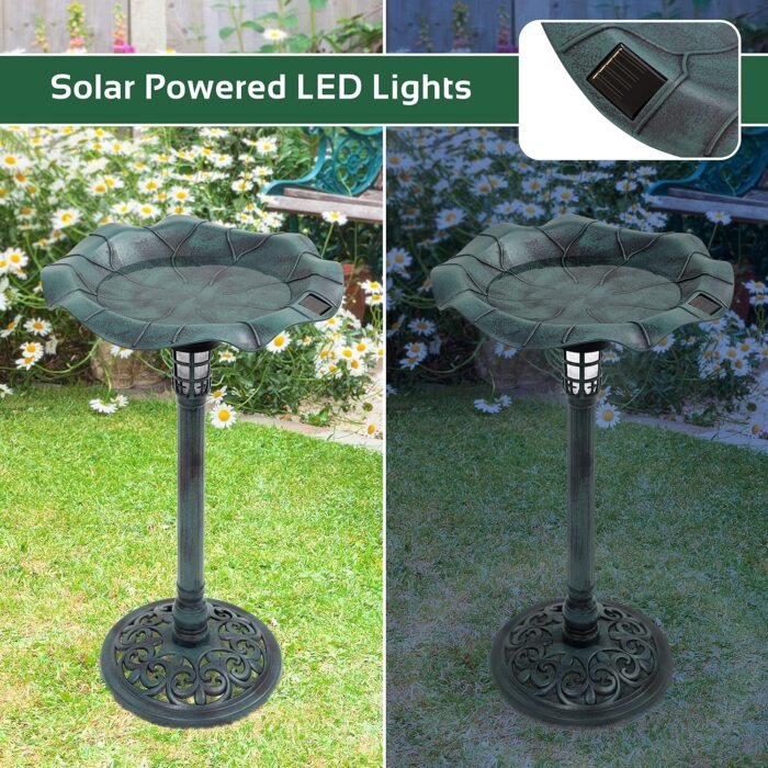 GardenKraft 17430 Bird Bath with Solar Powered Light & Verdigris Metal Effect - Image 6